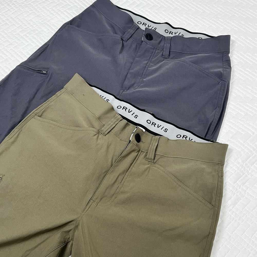 Orvis Mens Tech Pants 32x30 Lot Of 2 Gray Olive Stretch Hiking Cargo Zip Pocket